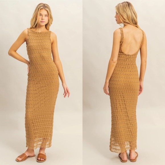 HYFVE Dresses & Skirts - NEW HYFVE Crochet Maxi Dress Sleeveless Open Back Boho Summer Size Large